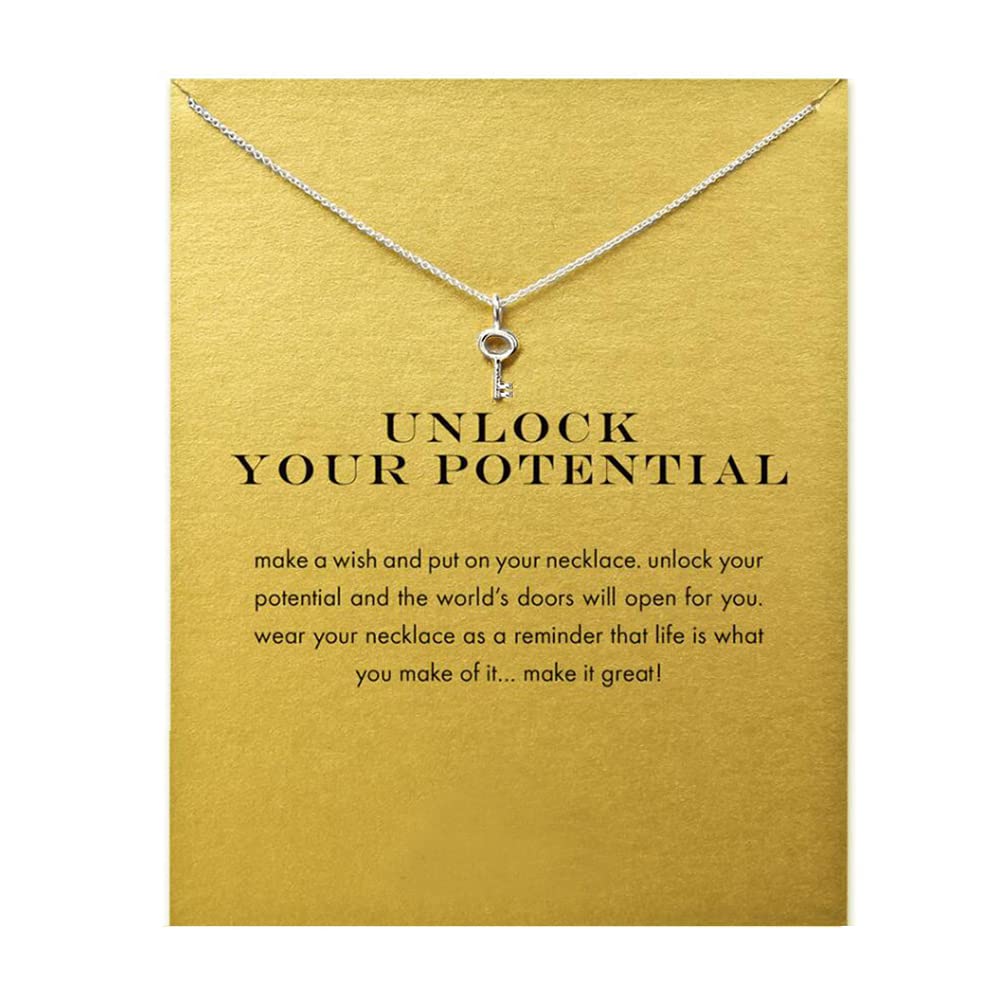 ZYAWP Layered Compass Pendant Necklace with Brave Inspirational Message Card Necklaces Friendship Sun Good Luck Adventure Mountain Pendant Chain Necklace for Women Girl Gift (key s)
