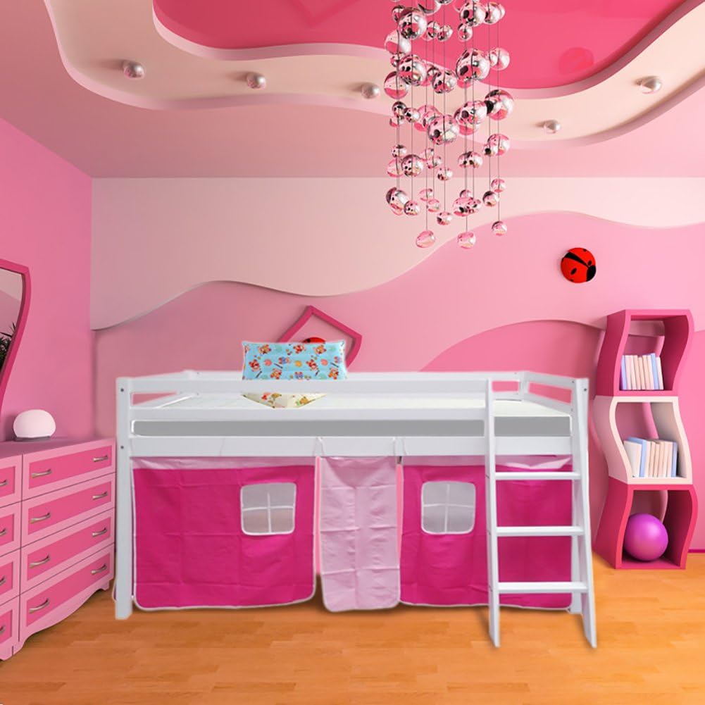 Warmiehomy Cabin Bed Wooden Mid Sleeper Cabin Bunk Bed Children