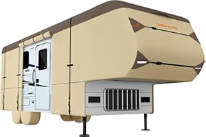 Umbrauto 5th Wheel RV Cover 7 Layers Top Waterproof Camper Cover for 40' to 44' Fifth Wheel Trailer with 4 Trailer Tire Covers, Tongue Jack Cover,Gutter Cover and Extra Windproof Ropes New