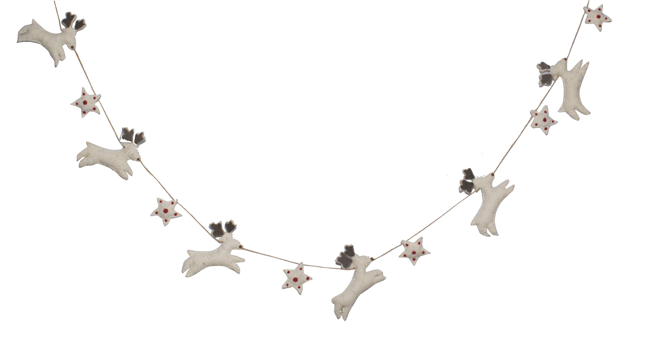 De Kulture Handmade Premium Wool Felt Reindeer and Star Garland Eco Friendly Christmas Tree Ornament, Home Office Wedding Party Holiday Decoration Banner | 72X4X1 (LWH) Inches