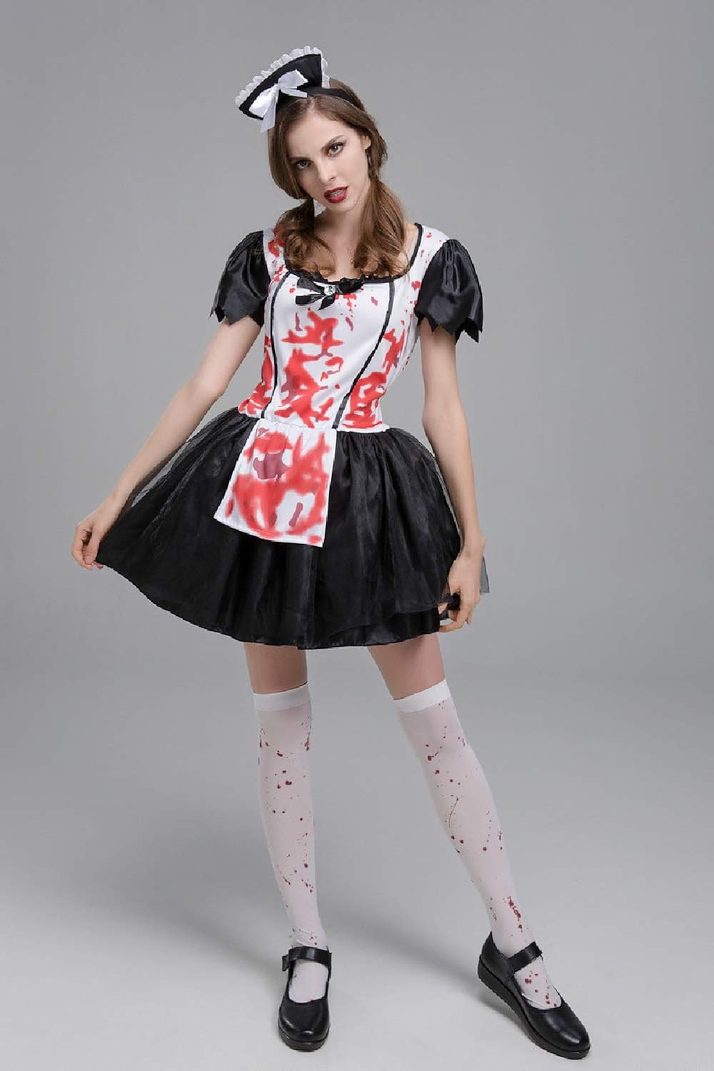 Quenny Female Horror printeg Costume,Halloween Maid Role