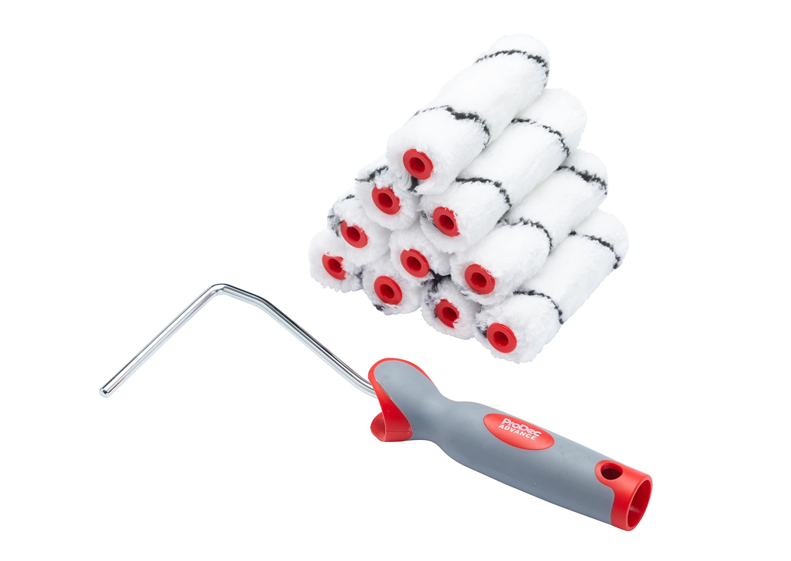 ProDec Advance 11 Piece 4 inch Medium Pile Microfibre Mini Paint Rollers with Frame for a Smooth Finish Painting with Emulsion Paints and Woodstains on Interior Walls, Ceilings and Wood, 4"