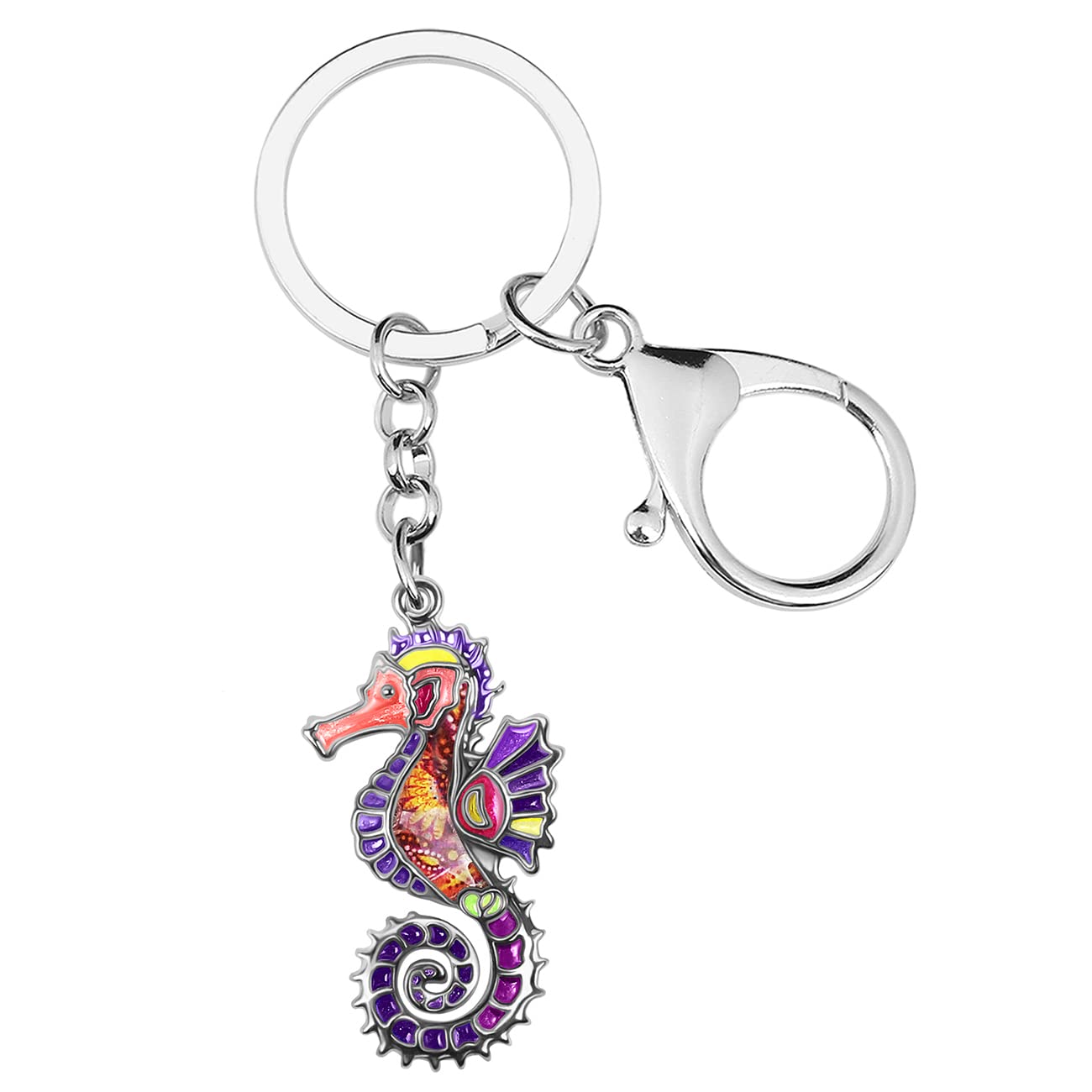 Enamel Alloy Hippocampus Seahorse Keychain Ocean Charms For Women Girls Bag Wallet Gift (Purple)