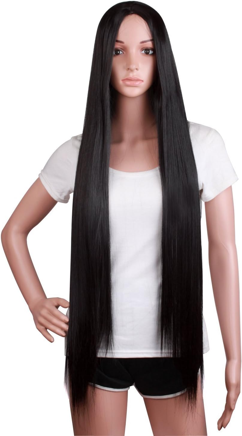 MapofBeauty 100cm Long Straight Sexy Costume Anime Wig (Black), 100 cm (Pack of 1)