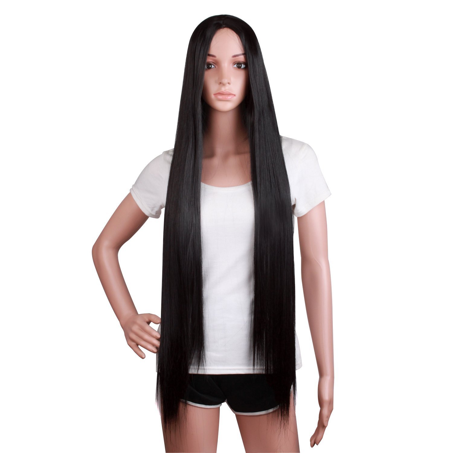 MapofBeauty 100cm Long Straight Sexy Costume Anime Wig (Black)