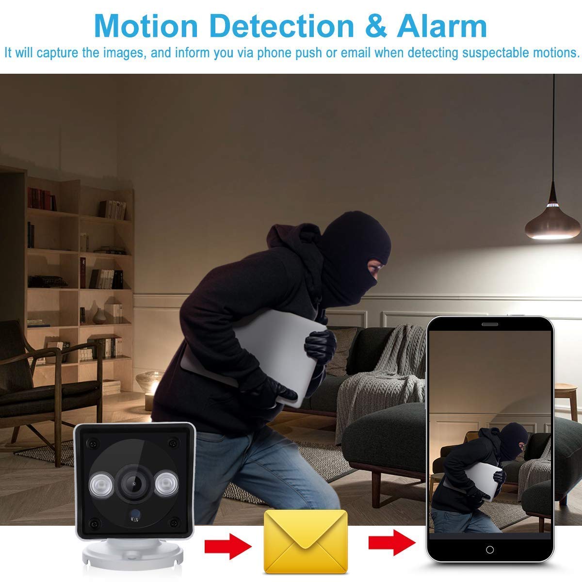 Sricam Caméra IP HD 1080p sans Fil Etanche Vision Nocturne Caméra de sécurité WiFi ONVIF IR-Cut Support Détection du Mouvement Alarme Mail/Téléphone Accès à Distance PC Phone P2P Blanche