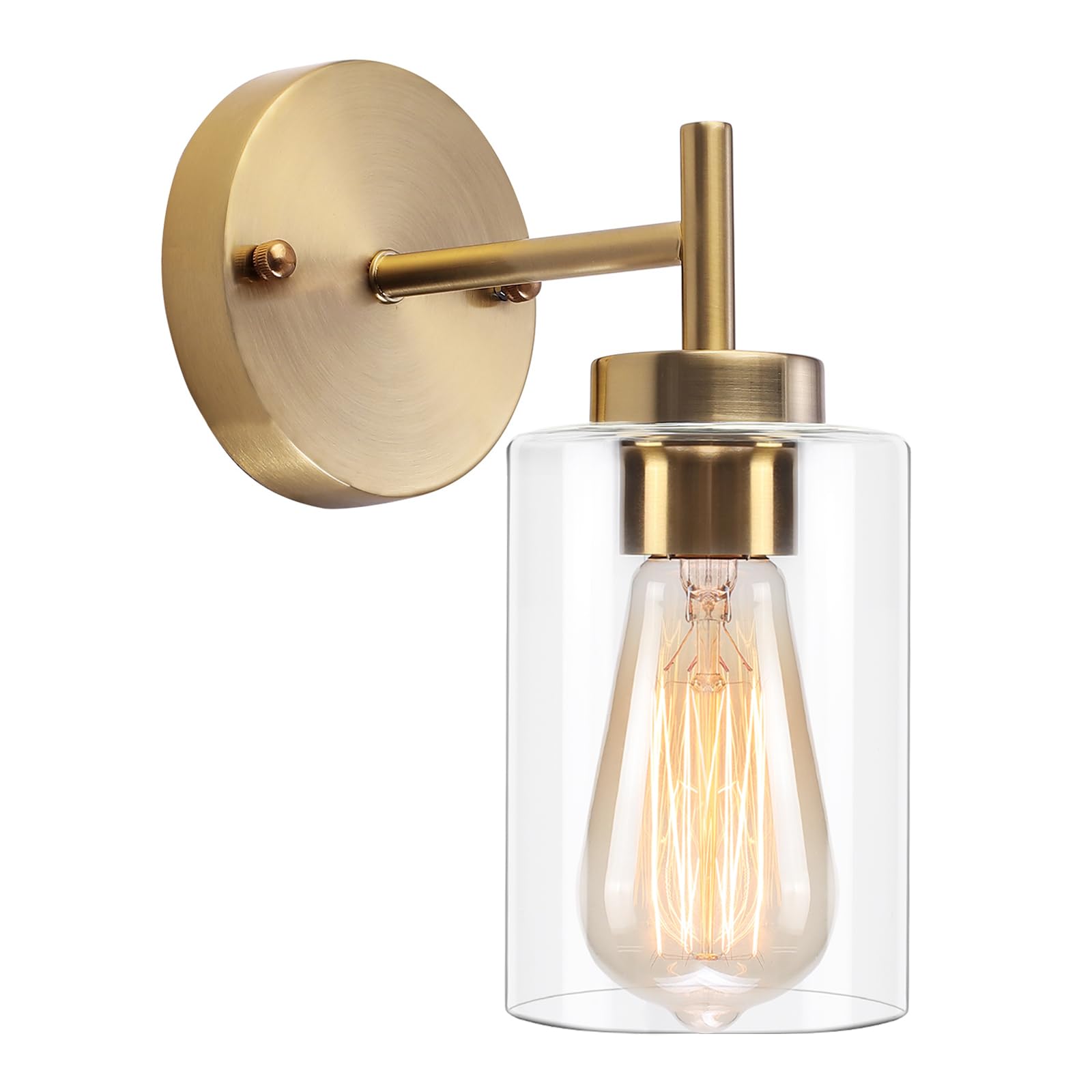 QAREHL Gold Wall Lights, Antique Brass Wall Lights with Glass Shade Vintage Bathroom Wall Light Fixture for Living Room, Bedroom, Hallway, Porch, 1 Pack, E27 Socket