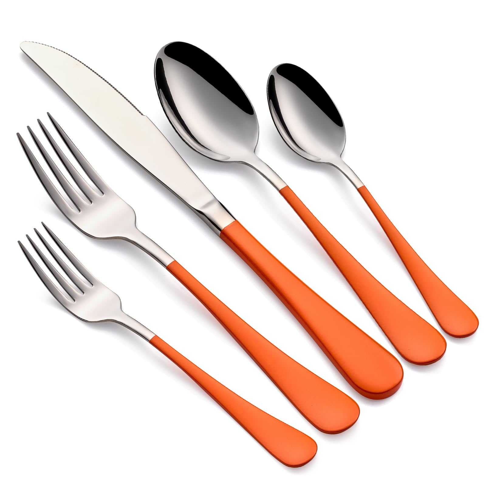Photo 1 of Onlycooker 20-Piece Orange Silverware Set 18/0 Stainless Steel Flatware Orange Handle Cutlery Set Service for 4 Dinner Knives Forks Spoons Set Mirror Finish Dishwasher Safe