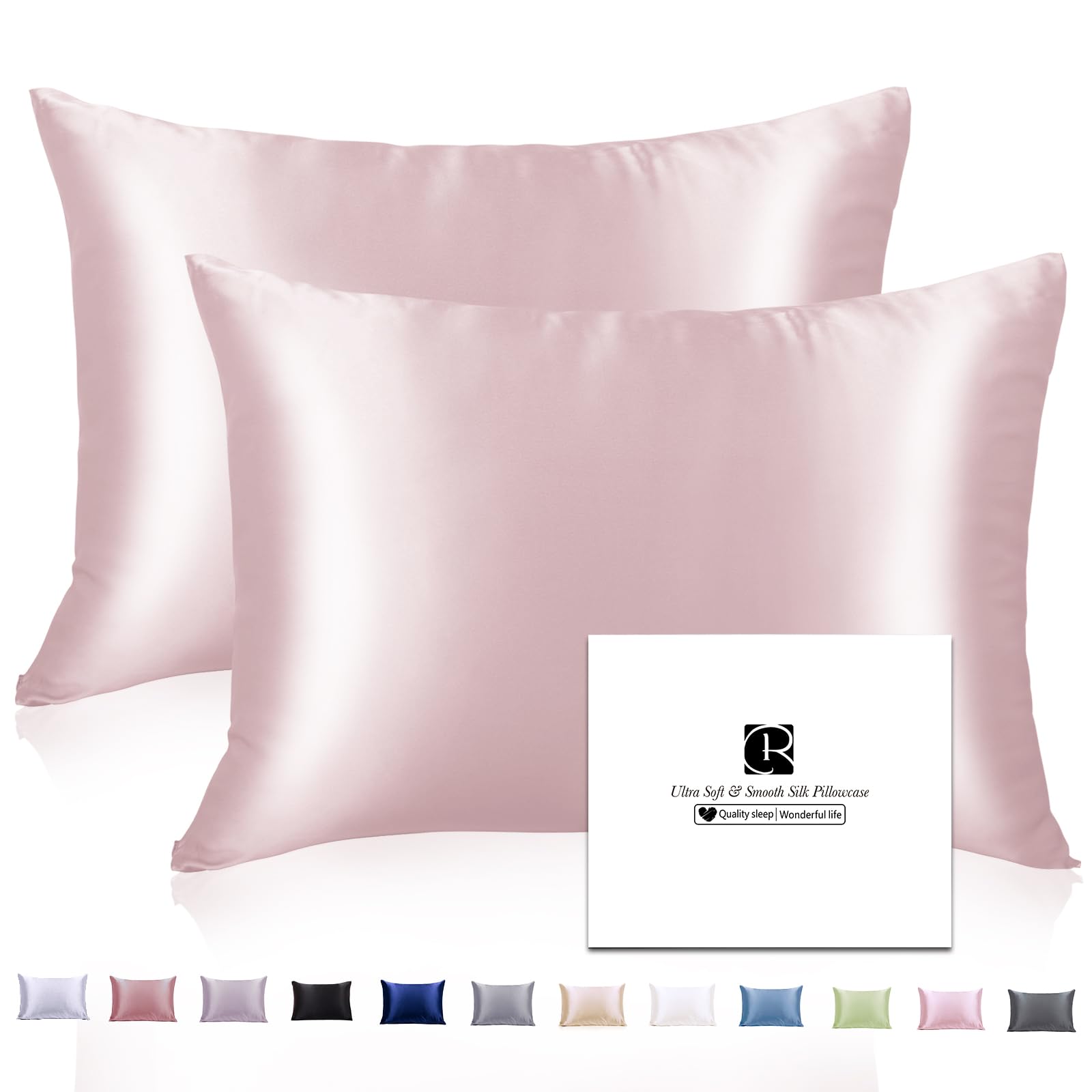 Ravmix Silk Pillowcase for Hair and Skin 21Momme Both Sides Mulberry Silk Pillow Case with Hidden Zipper, 2 Pack, Standard 50×75 CM, Soft Pink — image 1