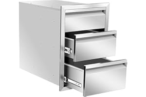 AHLOKI Outdoor Kitchen Drawer Single BBQ Drawer Stainless Steel BBQ Access Drawer with Handles, Flush Mount Storage Enclosed Cabinets Horizontal BBQ Island Drawers (14W x 21H x 23D Inch)