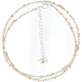 NJCRAFT Natural Gemstone Faceted Beaded Necklace for Woman| Silver Plated Gem-stone Necklace | Beads 2–3 mm | Adjustable Chain 16+2 Inch