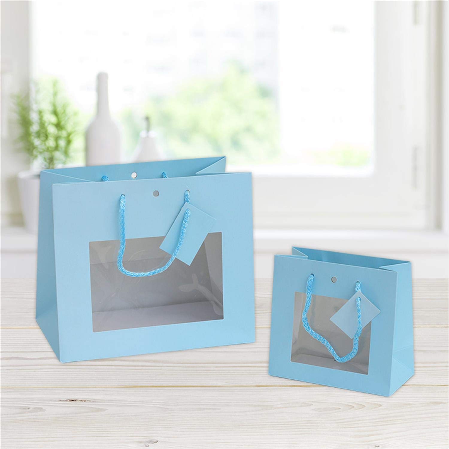 10 Blue Shopper with Clear Window Dimensions: 16 x 8 x 13 cm