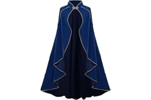 GRAJTCIN Women's Medieval Cloak Stand Collar Deluxe Velvet Gold Trim Cape for Adult