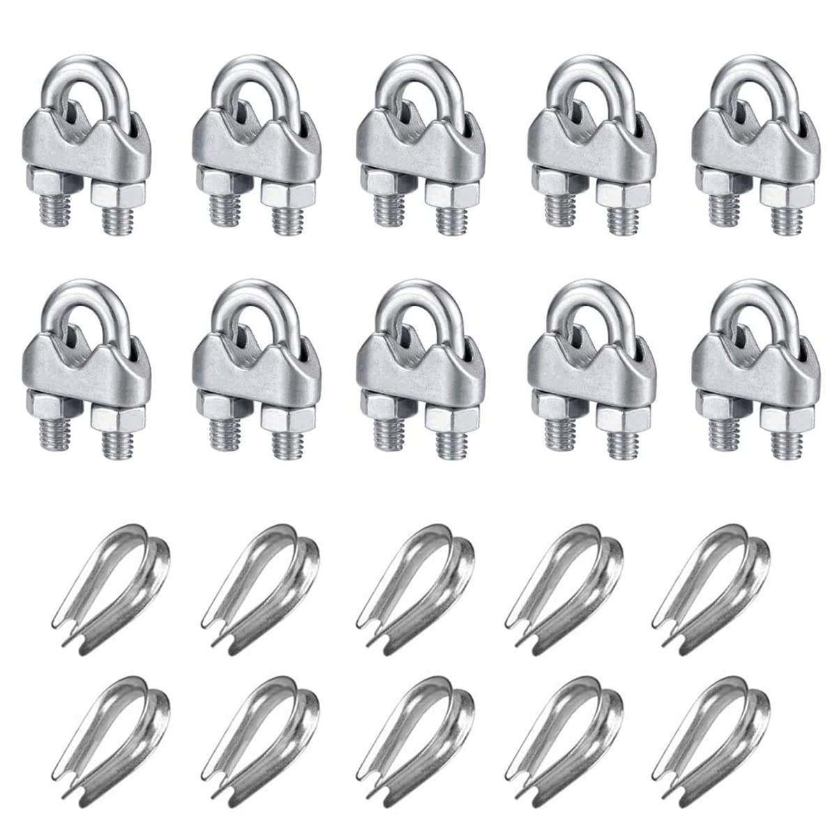 10PCS Wire Rope Clip M4, YOCZOX Cable Clamps, 304 Stainless Steel Wire Rope Clamps, Stainless Steel Rope Grips, for Ø 4mm Wire Rope Cable