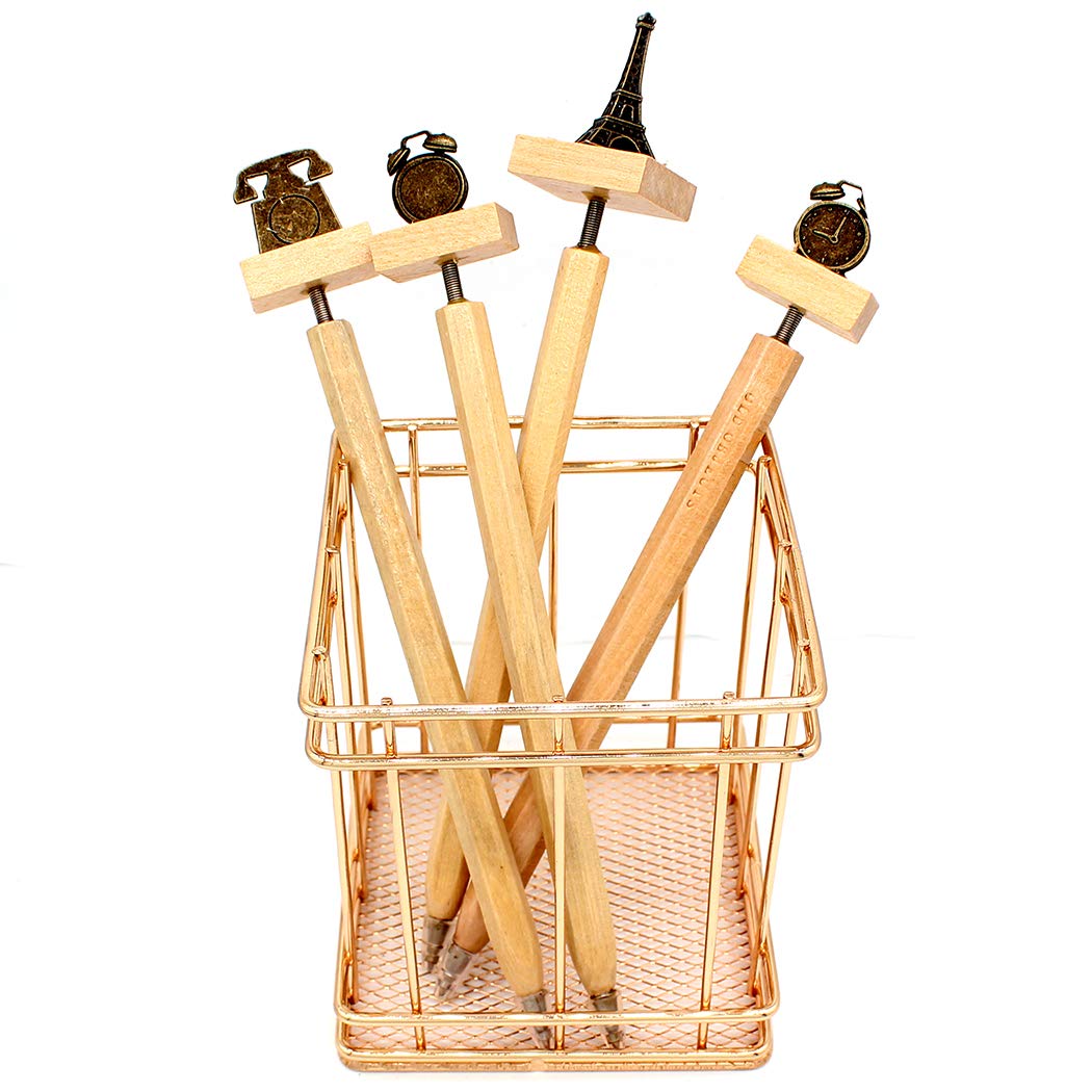 Gullor Square Pencil Holder Metal Desk Organizer Makeup Brush Holder Pencil Cup, Copper, Champagne Gold