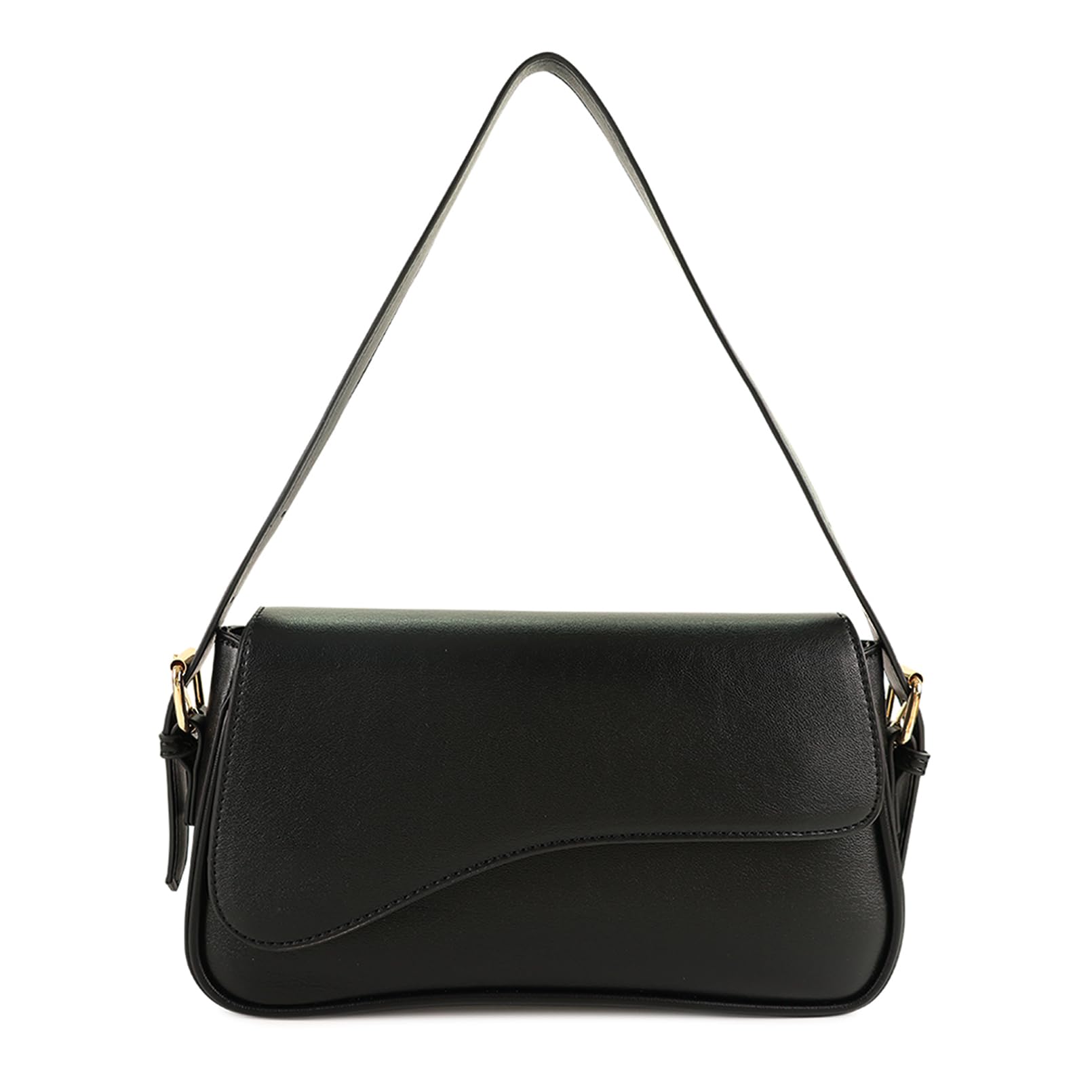 Barabum Shoulder Bag for Women,Y2K Trendy Purse Vegan Leather Hobo Handbags,Clutch Saddle Bag with 2 Removable Straps (Black)