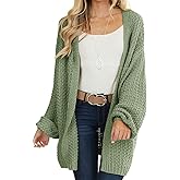 Maroway Womens Cardigan Solid Color Long Sleeve Open Front Chunky Knit Sweater Outwear