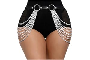 JASGOOD Punk Waist Chain Belt Black Leather Layered Belly Body Waist Chains Nightclub Rave Body Chain Belt for Women Girls