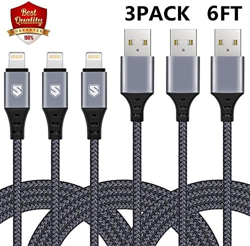 Sundix iPhone Charger,Lightning Cable 3Pack 6FT Nylon Braided Charging Cord Compatible With iPhone X 8 Plus 8 7 Plus 7 6 6S 6 Plus 5S SE iPod iPad Mini Air Pro