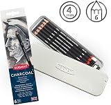 Derwent Charcoal Drawing Pencils Set of 6 with Sharpener Light Medium Dark view 3
