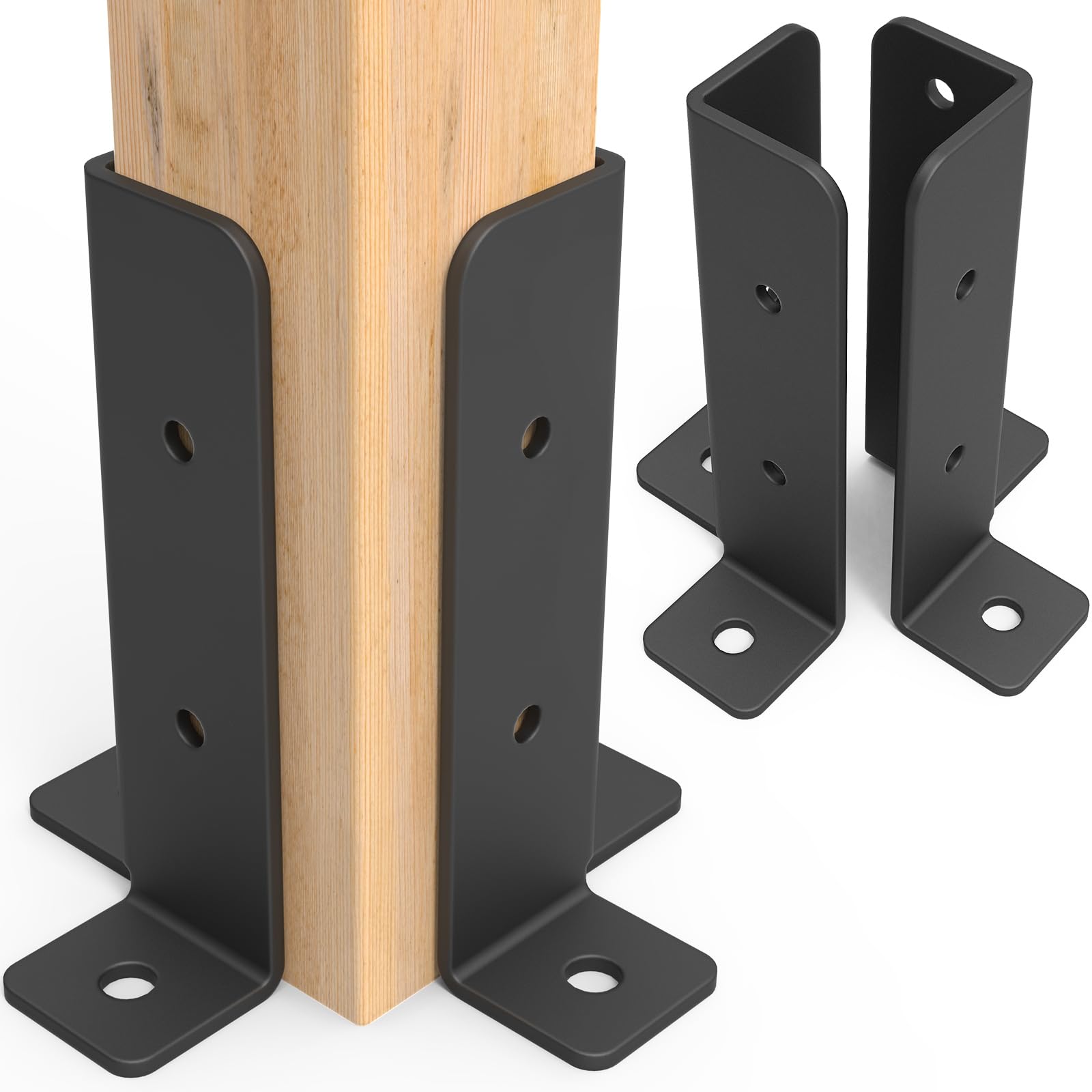 Photo 1 of 4 Pcs Adjustable Deck Post Anchor Brackets Kit - Fit 1.5x1.5, 2x2, 2x4, 4x4 Posts - Heavy Duty Half Column Black Support Base for Wood Fence Pergola Railing