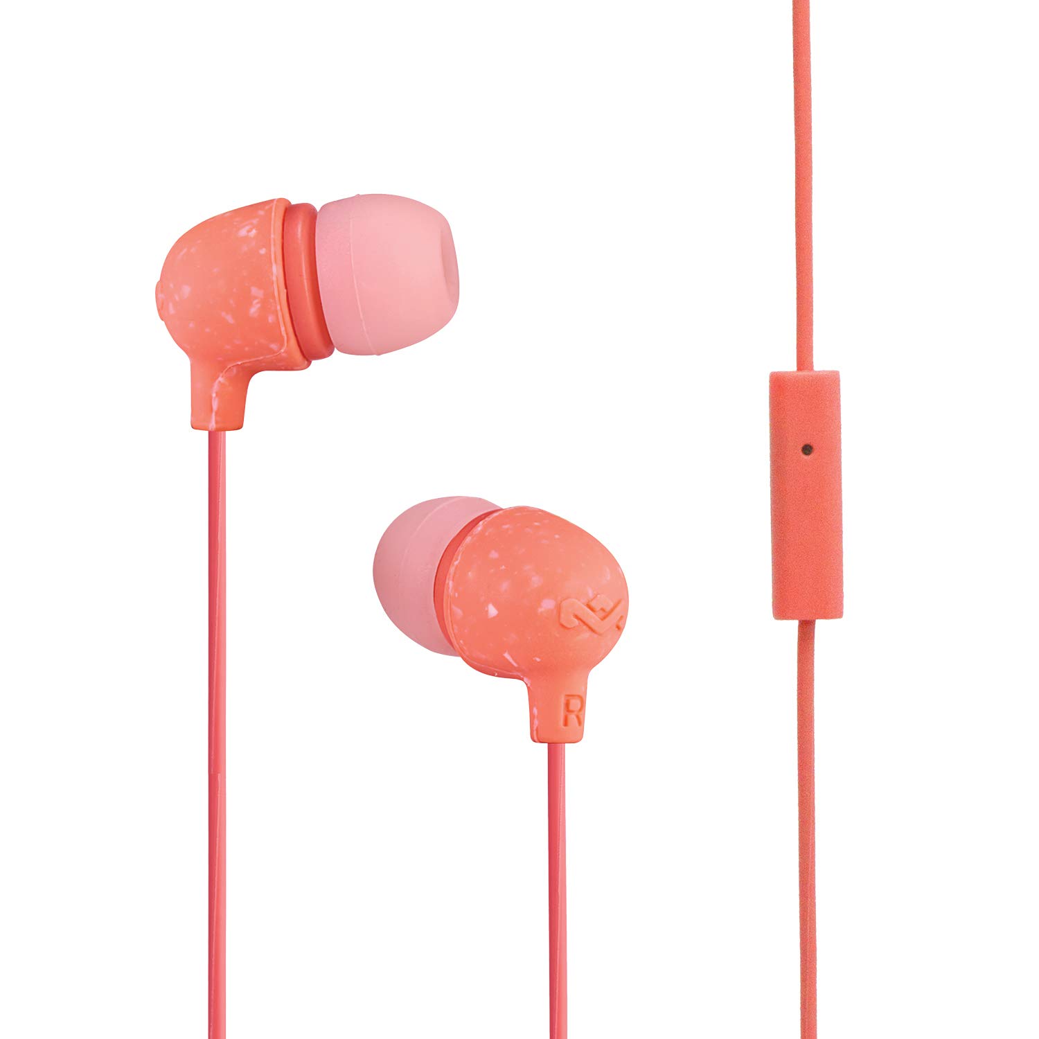 House of Marley Little Bird In-Ear Headphones, In-Line Microphone Control Earphones, Noise Isolating 9 mm Driver, Earbuds Included in 2 Sizes for Lasting Comfort, Sustainably Crafted Sound- Peach