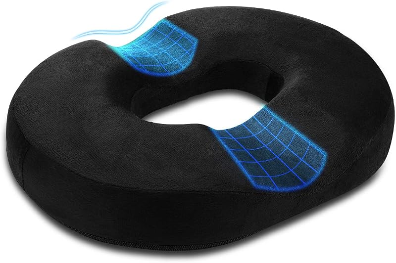 Emoobin Donut Pillow Memory Foam Seat Cushion 18 Inches Black
