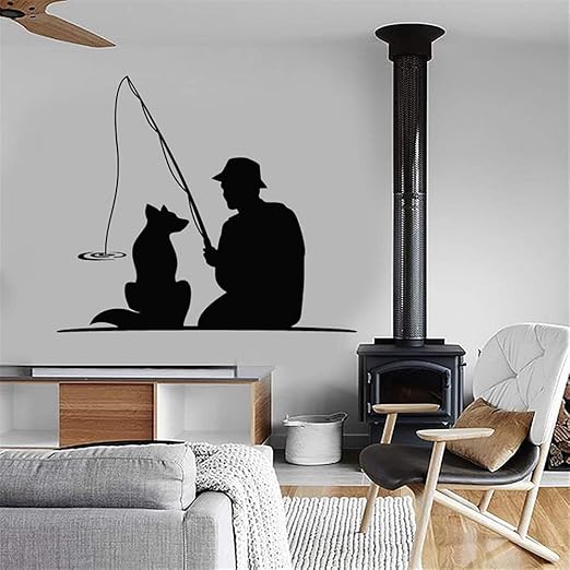 Kyprx Home Decor Vinyl Sticker Animal Dog Pet Fishing Rod Sticker
