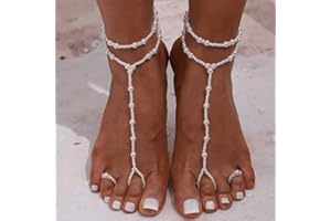 Yalice 2Pcs Pearl Barefoot Sandals Anklet Beach Foot Chain Toe Wedding Ankle Bracelet Jewelry for Women