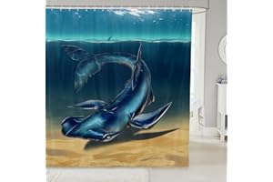 FEELYOU Shark Shower Curtain with Hooks Hammerhead Shark Waterproof Shower Curtains for Boys Girls Kids Ocean Marine Theme Bathroom Shower Curtain Room Decor Underwater Animal Pattern Bath Curtains 72x72 Inch