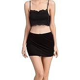 MOROUTLINE Women's Silk Half Slip Lace Trim Waist Short Underskirt Anti Cling Seamless Under Dress