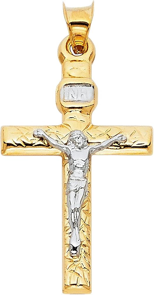 Two Tone Gold Crucifix Cross Pendant 