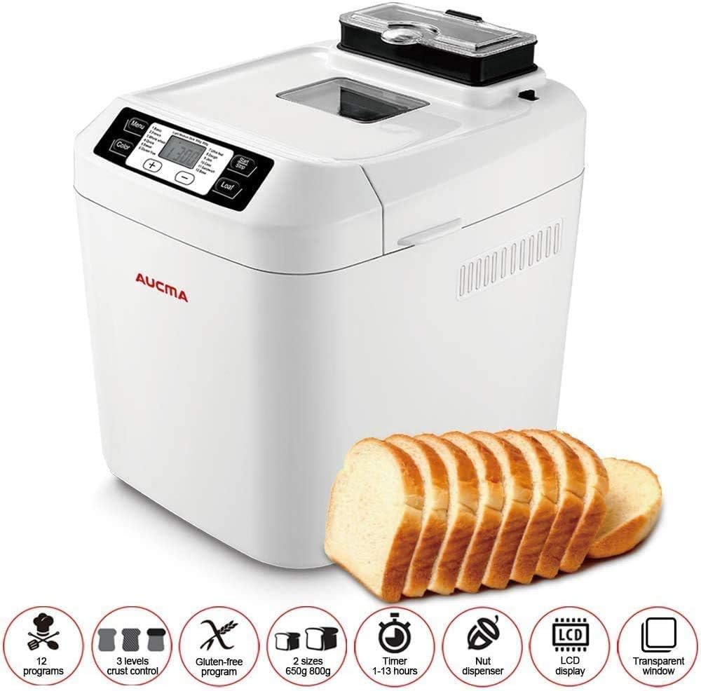 Home Oven Bread Machine Blender Automatic Gluten Free Menu Bread Machine 2LB, 12 Preset Functions FastBake Beginner Friendly Bakery Bread Maker 2LB, 550W Waffle Sandwich Whisk