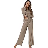 WiWi Bamboo Viscose Pajama Set for Women Super Soft Long Sleeve Top with Pants Loungewear Cooling 2 Piece Pjs Sets S-XXL
