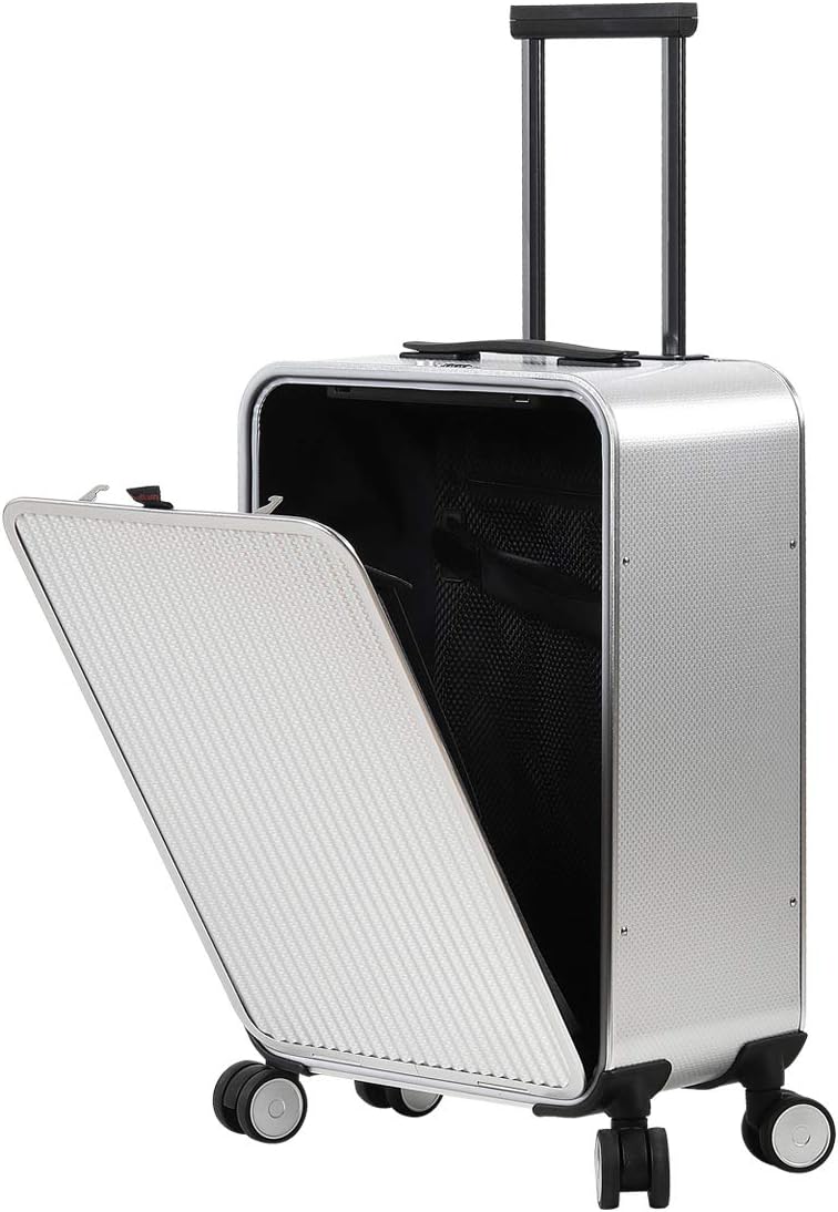 Aluminum Luggage, Carry On Cabin Suitcase 22x14x9 With TSA Lock Spinner Wheels (Weave texture Silver, 20 inch)