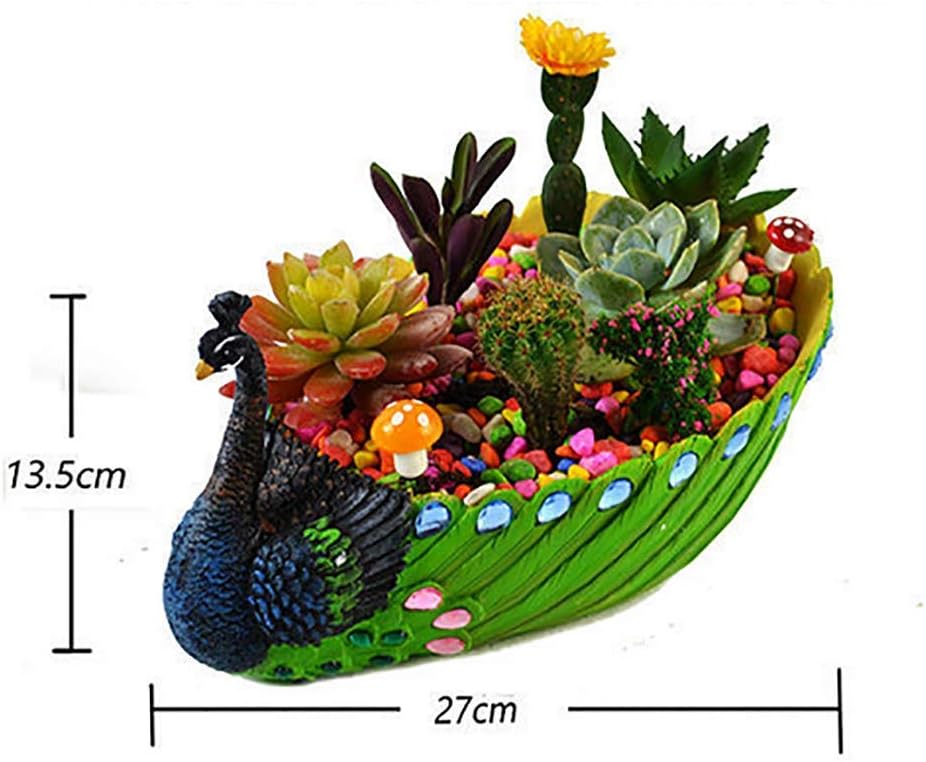 J-ouuo Plant Pot Handmade Resin Peacock Succulent Planter Pot Cactus Planter Flower Pot Container Vintage Decorative Succulent Planter Home Desktop Decr - Image 3