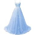 CWOAPO Spaghetti Straps Long Prom Dresses 2025 Ball Gown Lace Appliques Tulle Prom Dress with Pockets Wedding Gowns for Women