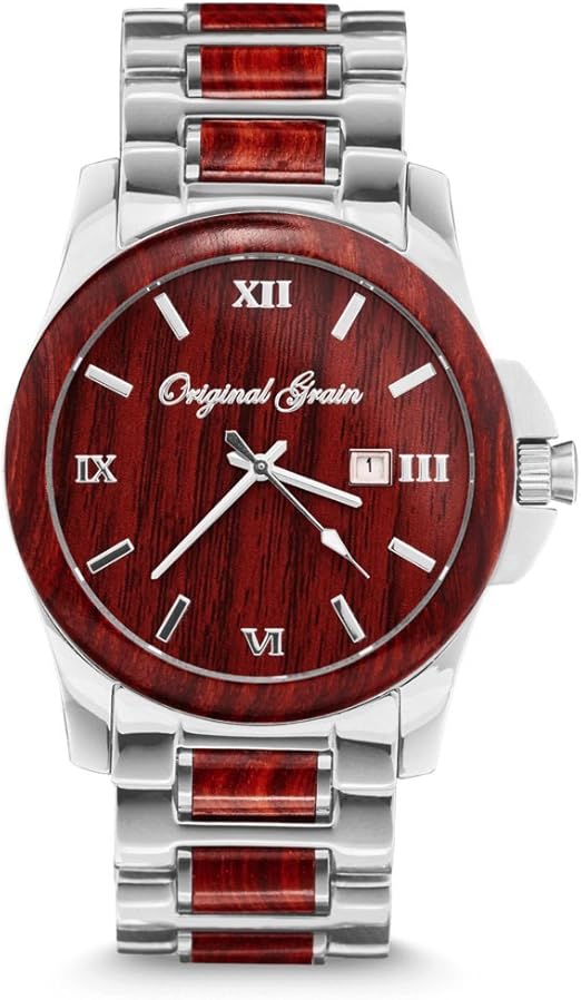 Amazon Com Original Grain Wood Wrist Watch Classic Collection 43mm Analog Watch Wood And Stainless Steel Watch Band Japanese Quartz Movement Rosewood Watches