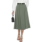 Casly Lamiit Women's High Waisted Midi Skirts Summer Business Skirt Flare Work A Line Pleated Skirt with Pockets