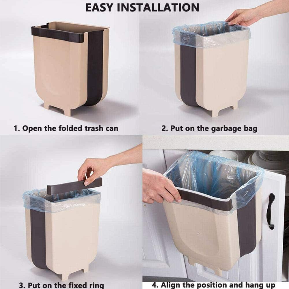 PITCHBLA Wall Mounted Folding Waste Bin,9L Capacity Dual use Hanging Dry and Wet Separation