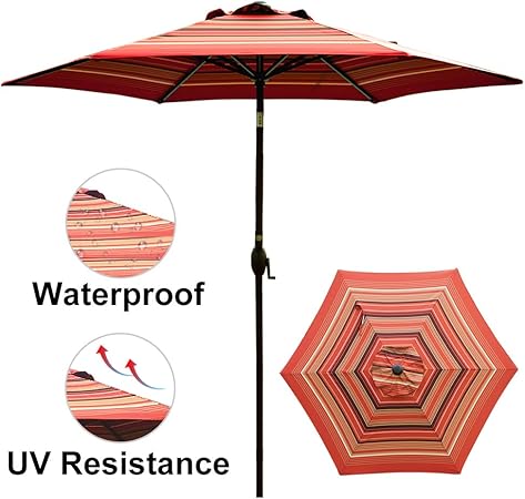 Turquoise Striped Abba Patio Outdoor Umbrella 11 Feet Table Umbrella With Push Button Tilt And Crank Lift Patio Lawn Garden Umbrellas Umbrellas Shade Umbrellas