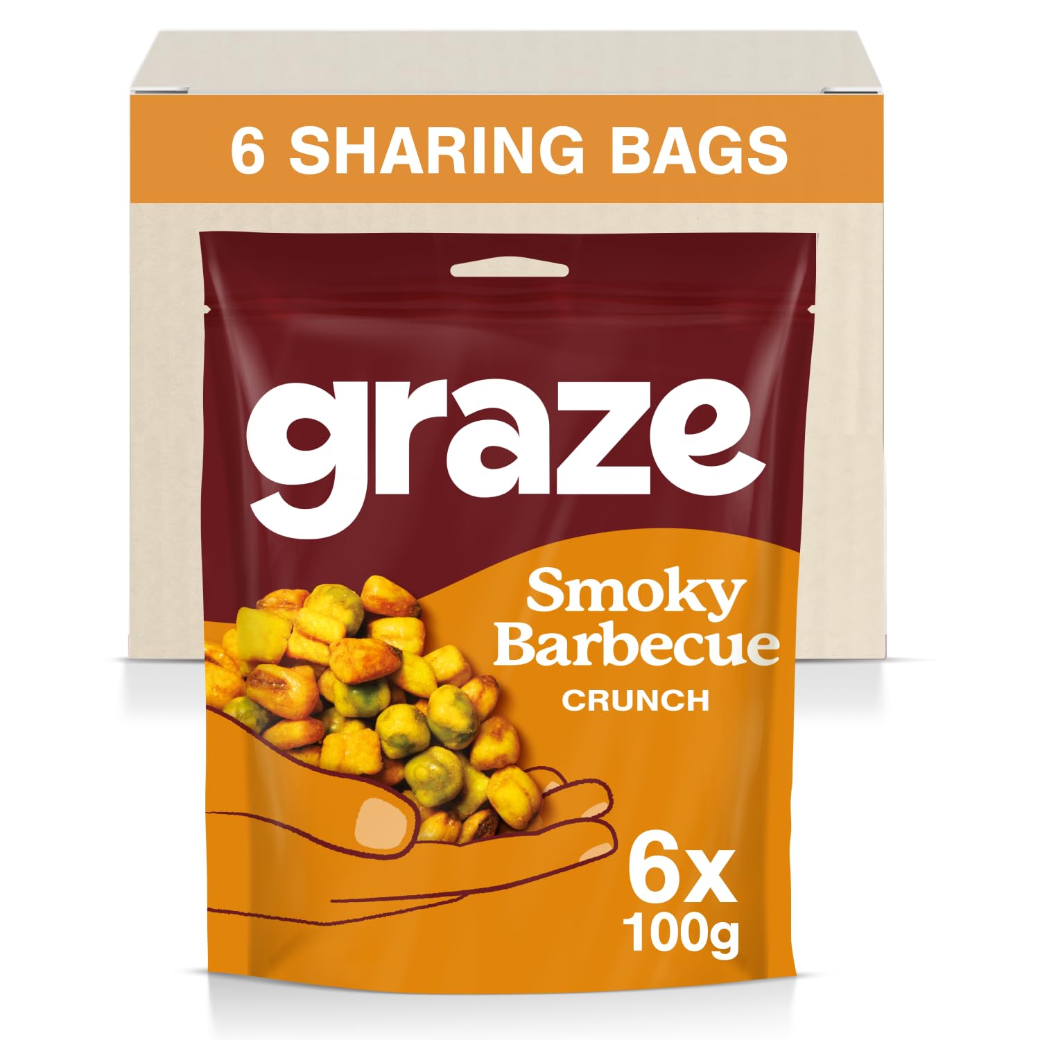 Graze Smoky Barbecue Crunch - Vegan Savoury Snacks Sharing Bags, High in Fibre, Natural Flavours - Packaging may vary - (6 x 100g Sharing Bags)