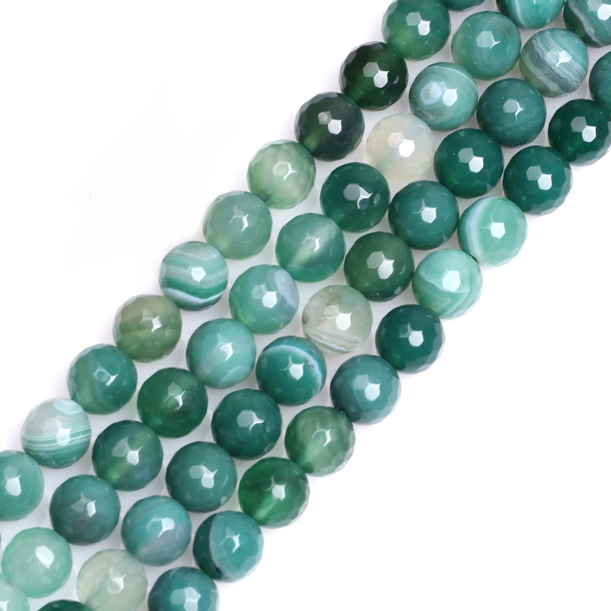 GEM-Inside 10mm Green Banded Agate Semi Precious Gemstone Round Faceted Loose Beads for Jewellery Making DIY Handmade Craft Supplies 15"