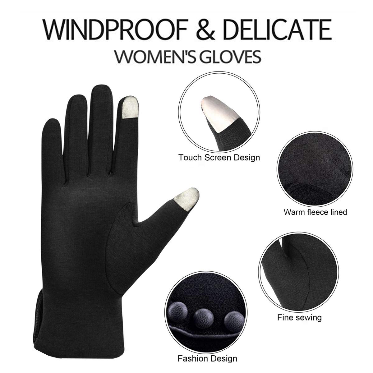 ATIMIGO Winter Warm Touch Screen Gloves for Women Lined Thick Texting Fingers Fleece Mittens