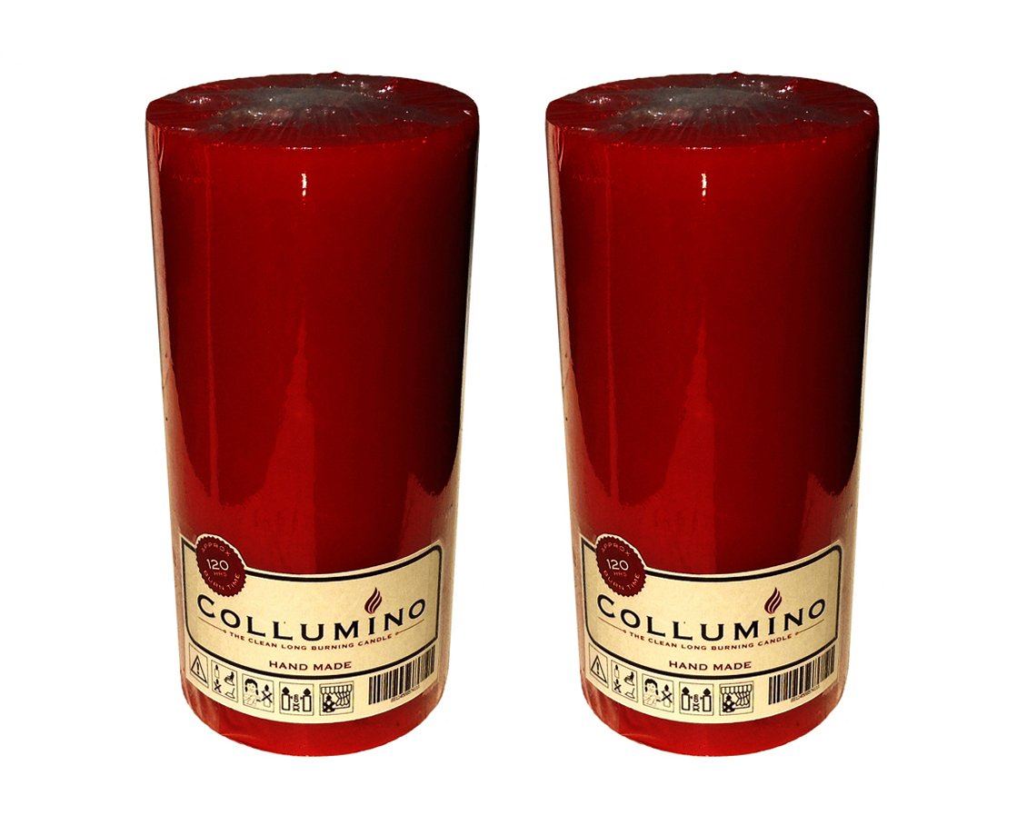 Large Collumino 120 Hour Solid Colour Pillar Candles Size 15 x 7cm (Wine Red, 2 - Pack)