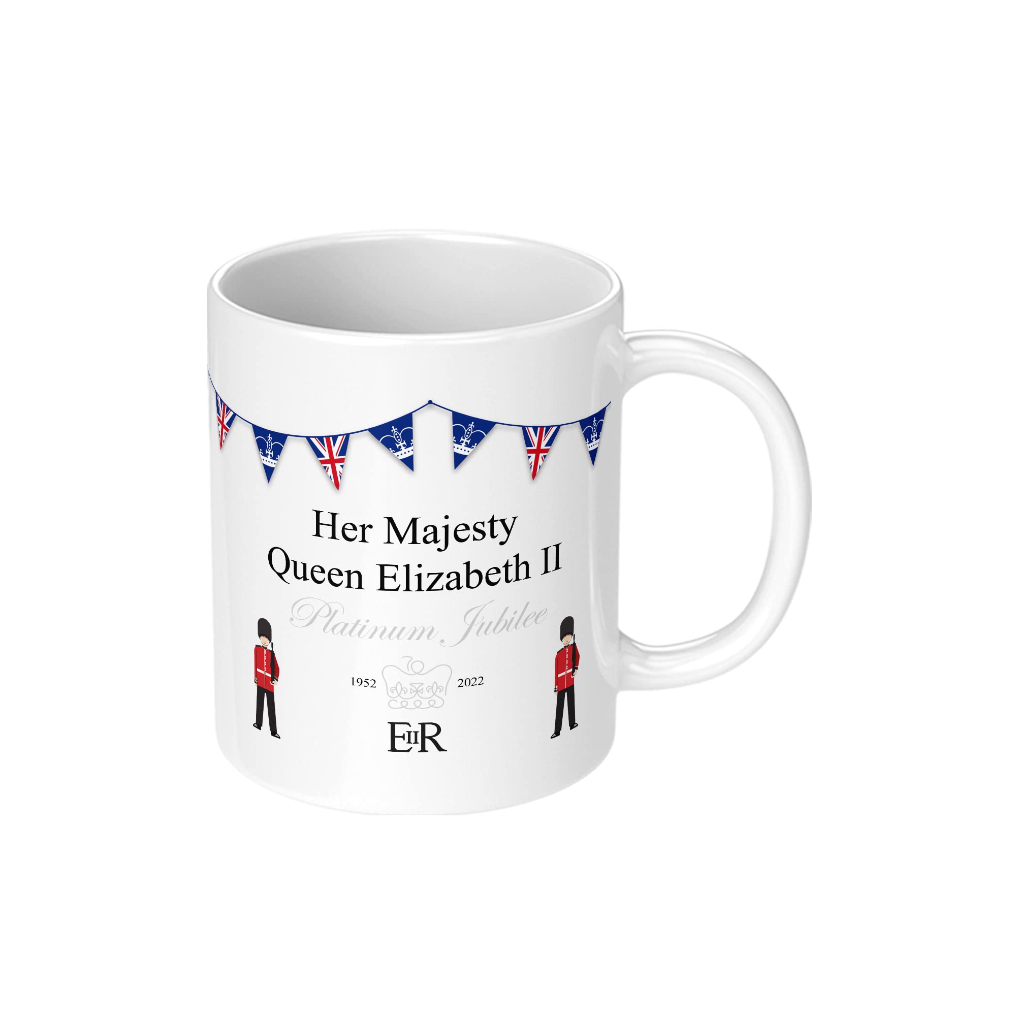 Print Maniacs Queen Platinum Jubilee Mug Gift Merchandise Memorabilia Souvenir 2022 Commemorative Her Majesty 70 Years Anniversary Keepsake Street Party Decorations Cup (White Mug)