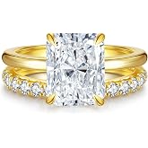 MystiqueMark 4CT Moissanite Radiant Cut Wedding Ring Set for Women | 3EX D Color VVS1, 14K Gold/White Gold Plated Bridal Engagement Rings, Anniversary Promise Gift with Certificate