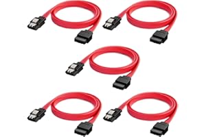 SATA III Cable, CableCreation 5-Pack 18-inch SATA III 6.0 Gbps 7pin Female to Female Data Cable with Locking Latch, Red