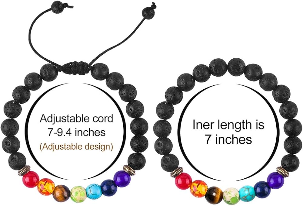 MONOZO Bead Chakra Bracelet - 7 Chakras 8mm Lava Rock Stone Anxiety Bracelet Essential Oil Diffuser Stone Yoga Beads Bracelets Meditation Relax Healing Aromatherapy Bangle for Men Wonmen Kids: Jewelry
