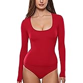 INLYRIC Women's Inbarely Soft Deep U Neck Double Lined Long Sleeve Tops Going Out Slim Fitted Trendy T-Shirts